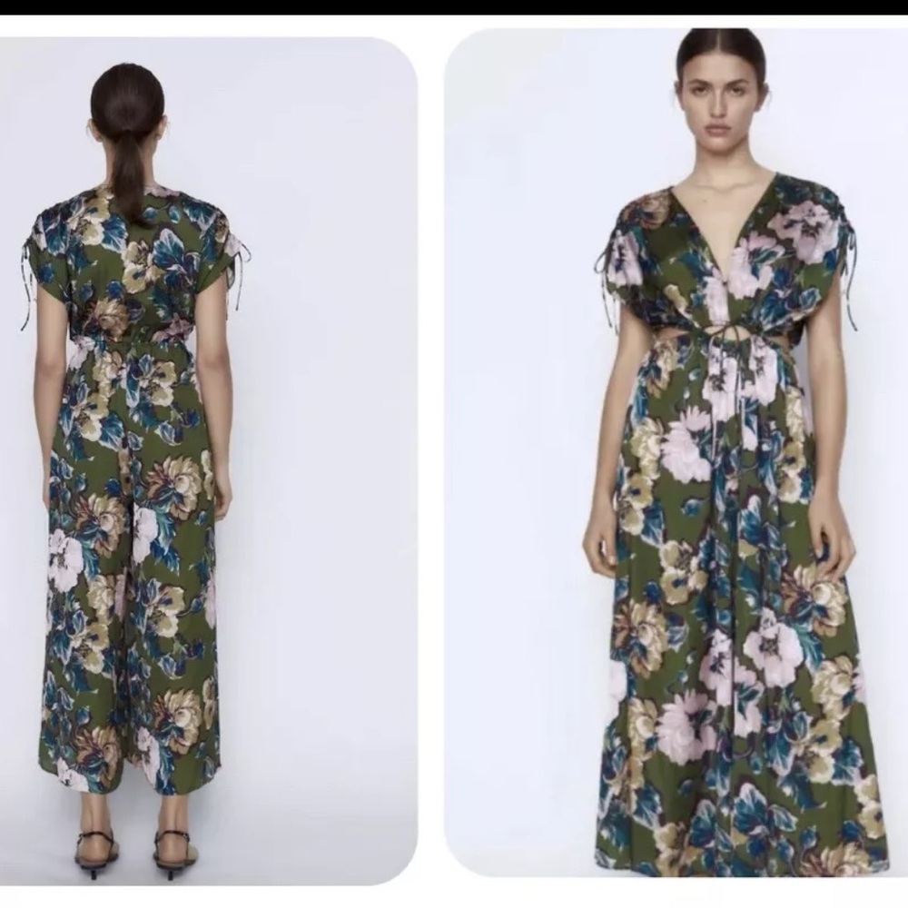 Floral V-Neck Olive Jumpsuit